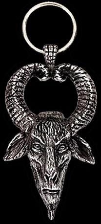 Large metal Goat head (Baphomet) keychain beer opener. If this does not get you some goat horns thrown while drinking beer with your buddies, you are hanging in the wrong crowd! Large 3.75” by 2” cast pewter weighs over 3 ounces. We test drove this baby ourselves and it opens beers as fast as they opened the gates of hell for Aleister Crowley!Large metal Goat head (Baphomet) keychain beer opener. If this does not get you some goat horns thrown while drinking beer with your buddies, you are hanging in the wrong crowd! Large 3.75” by 2” cast pewter weighs over 3 ounces. We test drove this baby ourselves and it opens beers as fast as they opened the gates of hell for Aleister Crowley!